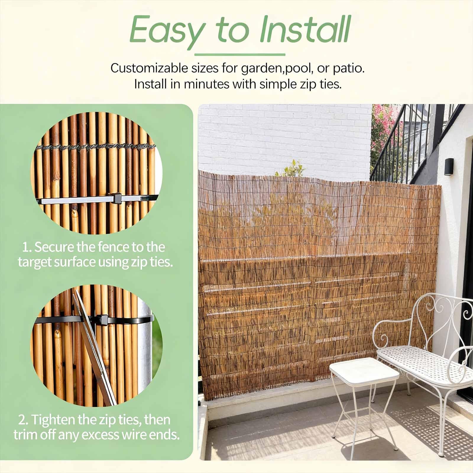 Valla De Bambú Rollo De Caña Bambu Para Valla Privacidad Malla Sombreo Cerramiento Terraza Exterior Cercado Cañizo Jardin Ocultacion 50 60 70 75 80 90 110 120 150 180cm Alto(Natural White,80x1000cm)
