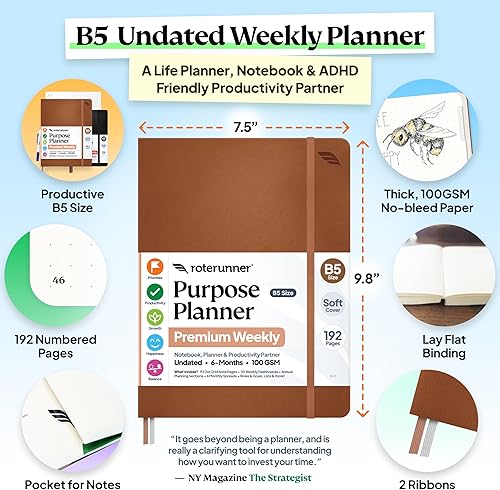 Miniatura 2 de Roterunner Planificador de Propósitos Cuaderno B5 19 cm x 24.9 cm Sin Fecha 2026 Planificador Diario, Semanal y Mensual de Productividad