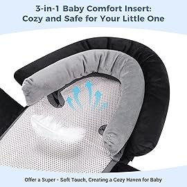 COOLBEBE Upgraded 3-in-1 Babybody Support & Strap Covers Set for Newborn Infant - Extra Soft Car Seat Insert Cushion Pad, Perfect for Carseats, Strollers, Swing, Black