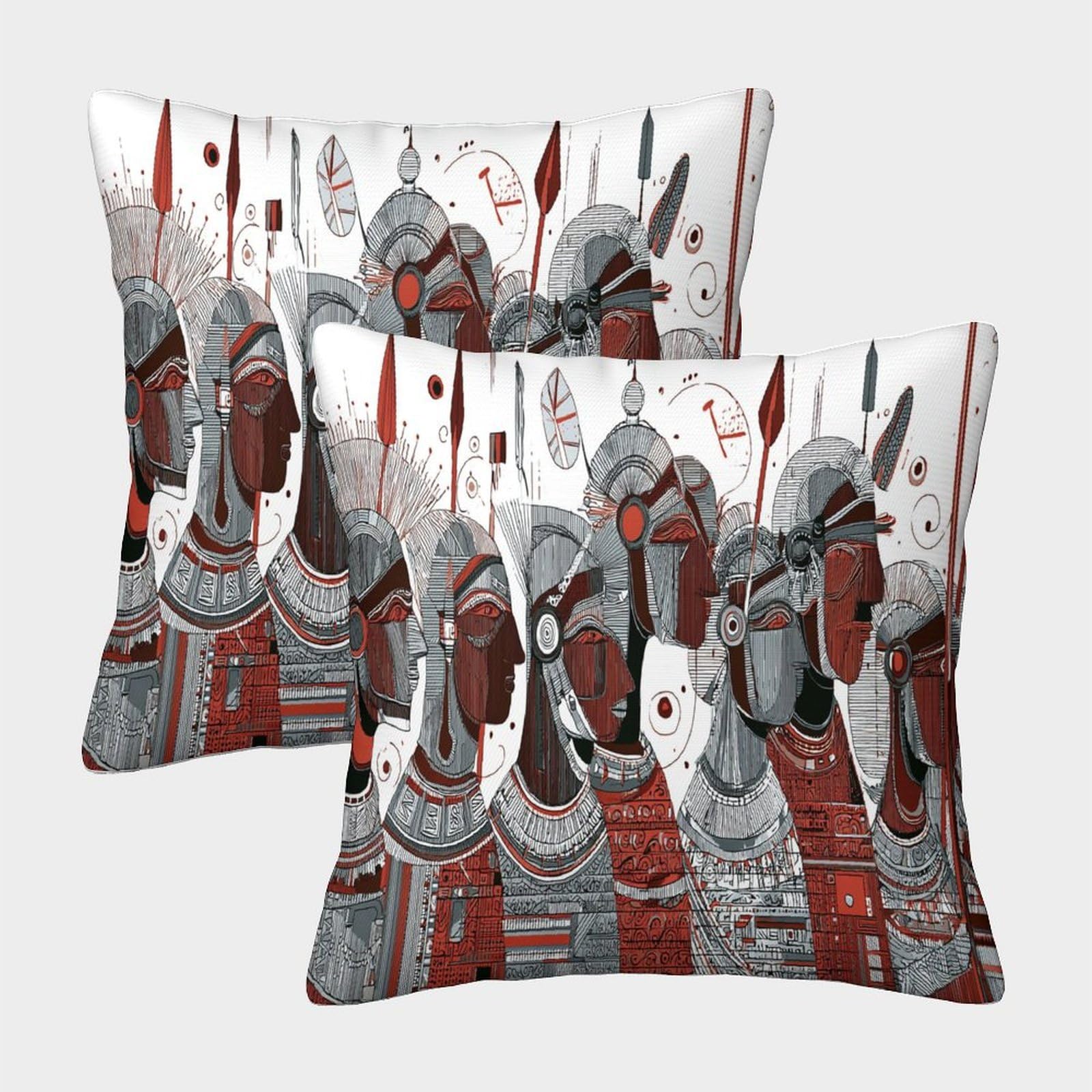 kaiyun 2 Pack Digital Printing 3D Warrior Portrait, Tribal Costume Theme Square Cushion Cover 40x40cm Suitable for Outdoor Home Bed Decoration Pattern