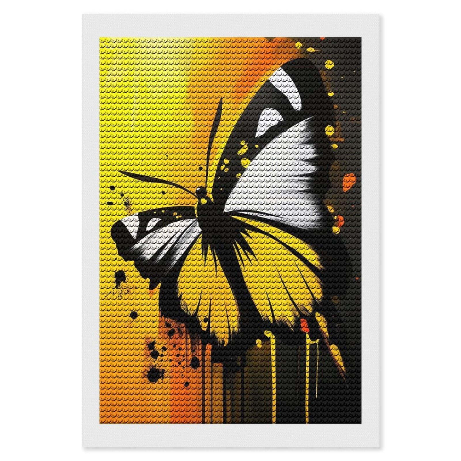 Junmoney Yellow Butterfly Painting Diamond Painting Set 8"x12", Full Kit Included, Sparkling Round Gems, Farmhouse Decor, Festive Craft Gift