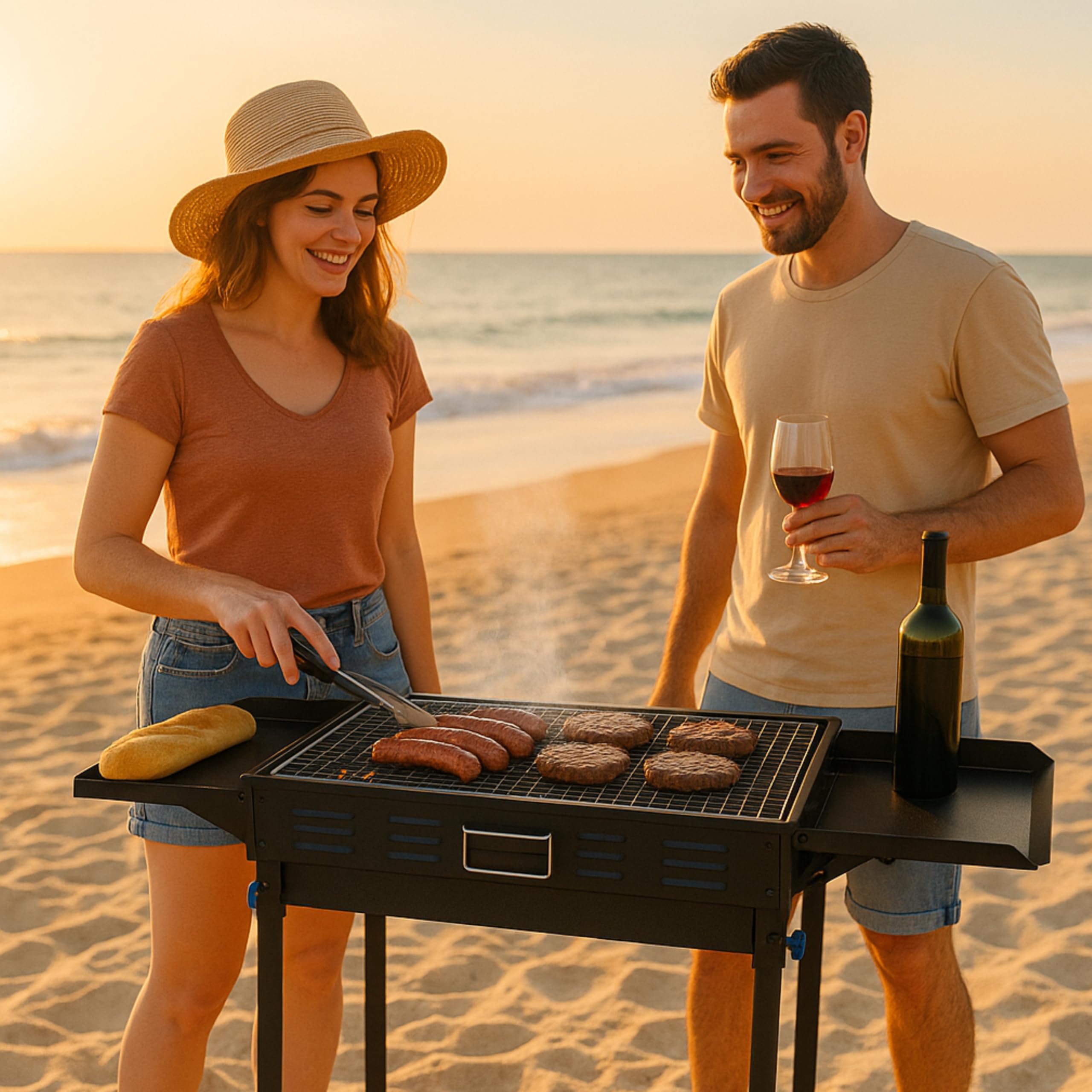Barbacoa de Carbón Portátil | Parrilla de Carbón Plegable de Acero Inoxidable con Patas Laterales Dobles | Ideal para Jardín, Camping y Picnic | Diseño Multifuncional (Negro, 70cm-118cm-30)