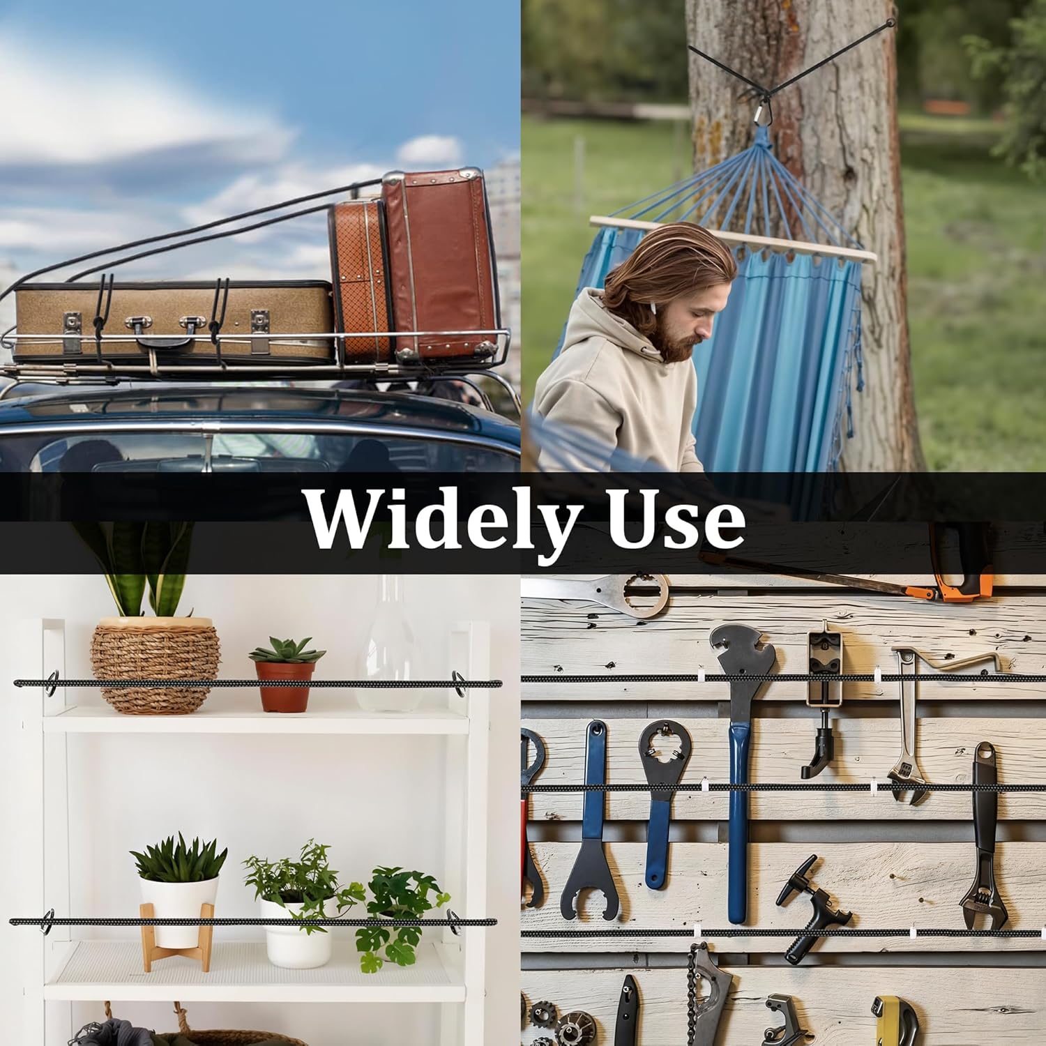 4pcs Black Bungee Cords with Closed Hooks – 24in 60cm – Durable & Elastic for Multipurpose Use