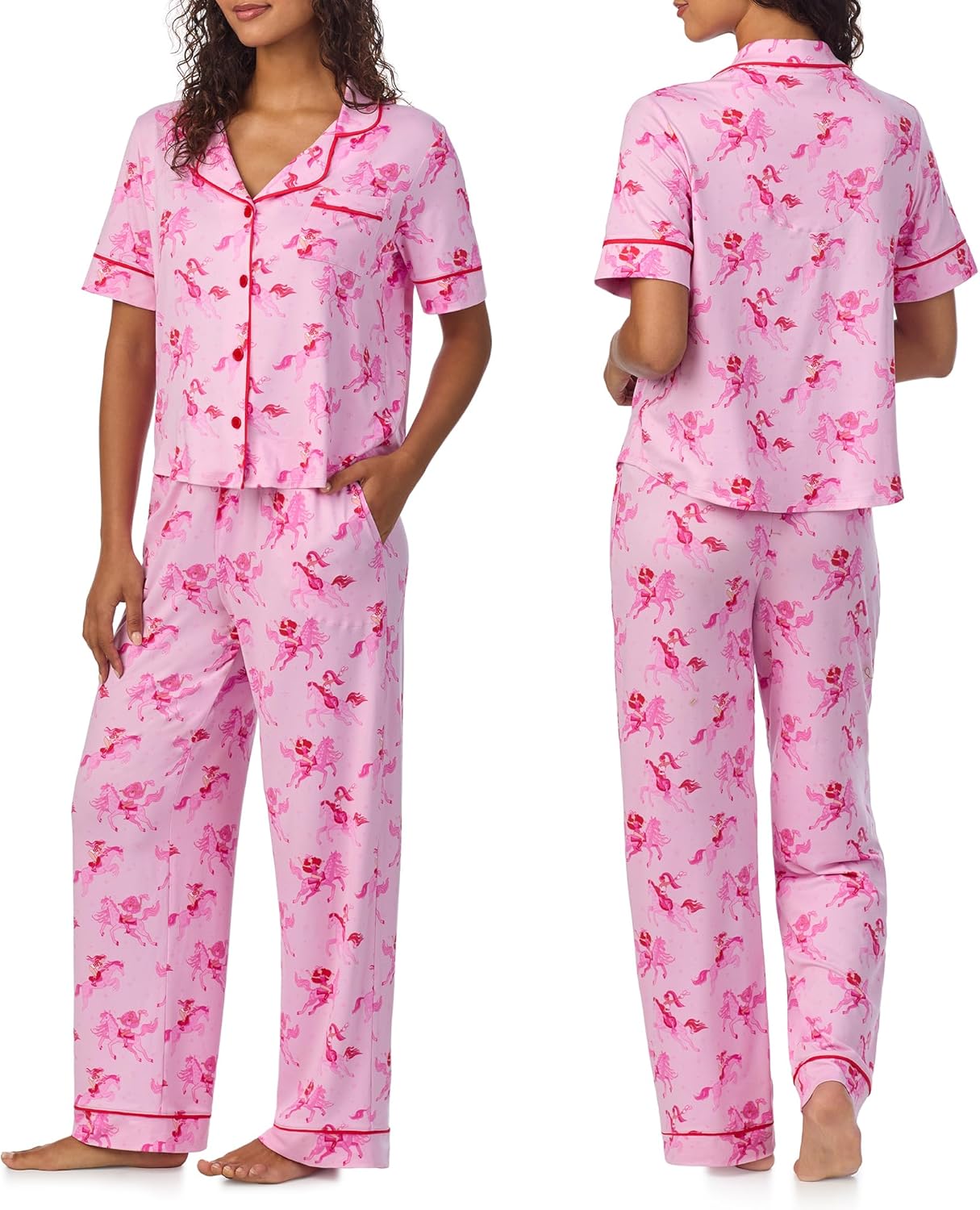 Room Service Womens Pajama Sets, Short Sleeve Soft Stretch Jersey Button Down Top with Pants 2 Piece Lounge Sets for Women - Image 2