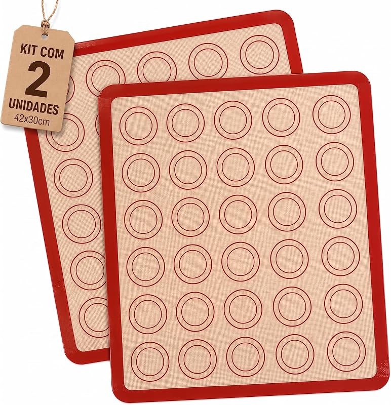 Kit 2 Tapetes de Silicone Cozinha Culinário Antiaderente para Forno 42x30cm