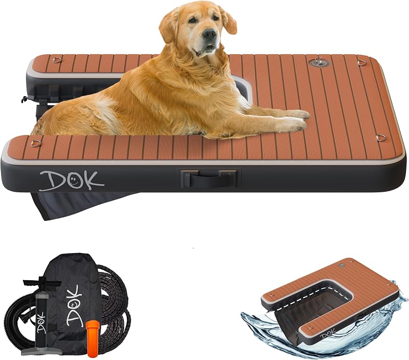Dog-DOK Inflatable Dock Platform: Safe & Easy Water Access for Dogs Up to 250 lbs; Floating Non-Slip EVA Foam with Dog Boat Ramp for Pool, Dock, & Lake | Military Grade & High Visibility