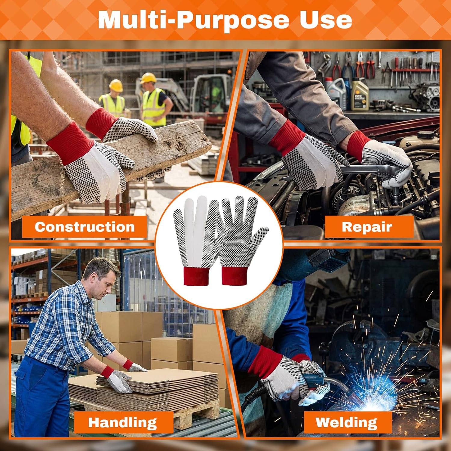 48 Pairs Work Gloves Bulk Cotton Canvas Winter Garden Anti Slip Safety Gloves with Grip Dots for Men Women Garage - Image 6