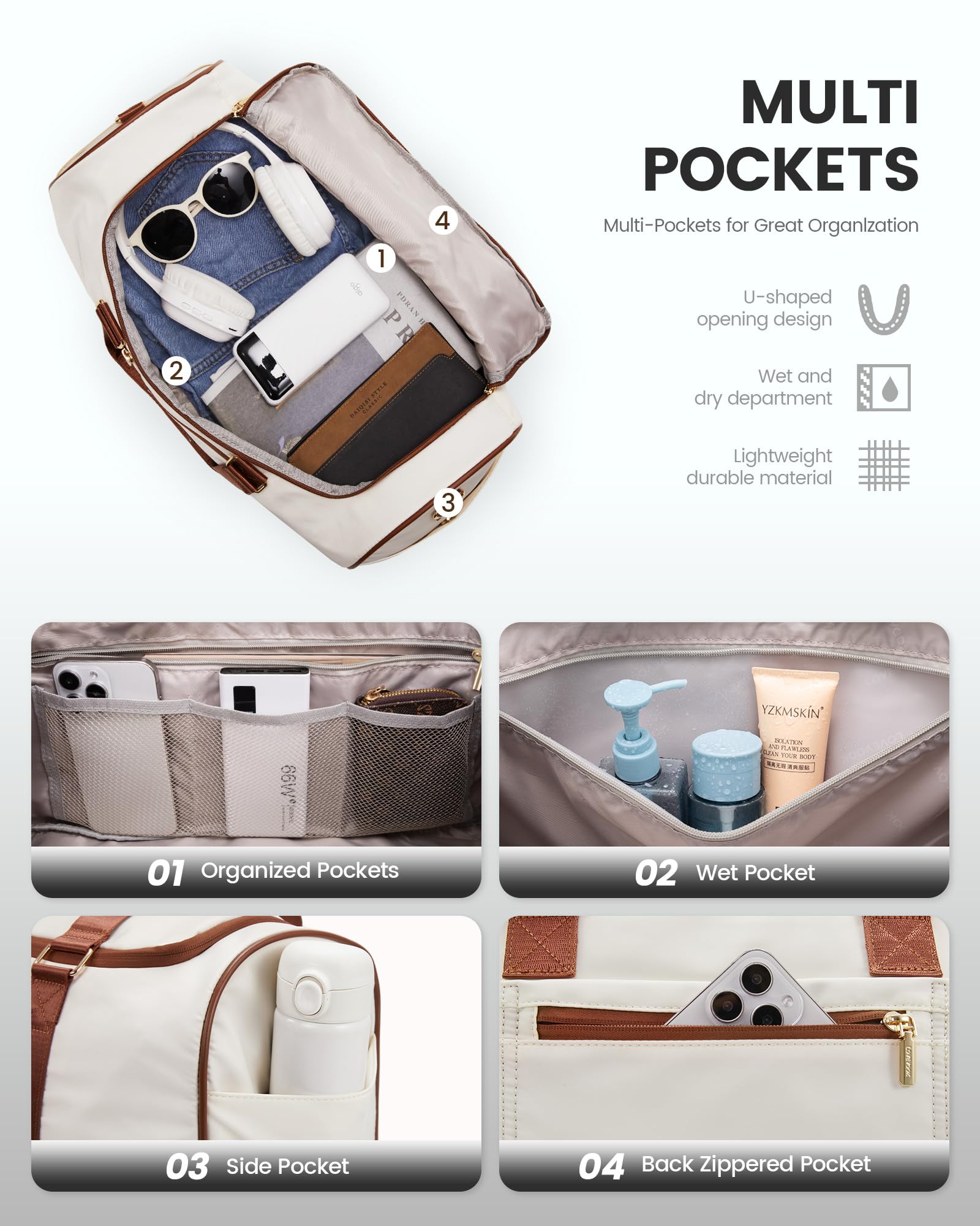 LOVEVOOK Weekender Groß Reisetasche, 50L Travel Duffle Bag Reisetaschen mit Kulturtasche, Schuhfach & Nassfach, Wasserdicht Sporttasche Gym Yoga Bag, Handgepäck Tasche für Sport Reise Flugzeug