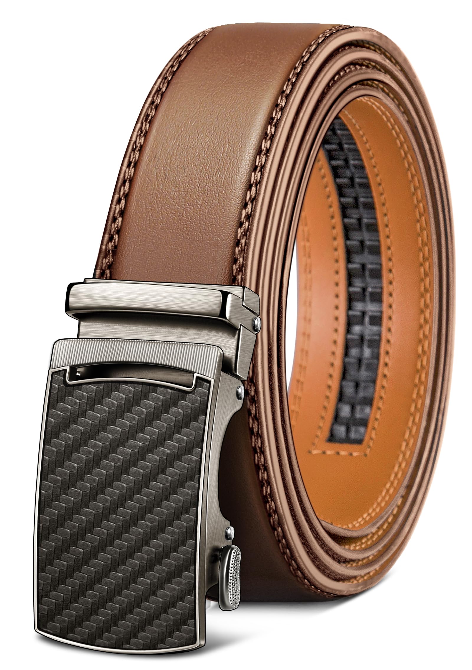 KEMISANT Belt Men, Sliding Ratchet Belt Genuine Leather For Gift Mens Dress Pants Oxfords,Size Adjustable