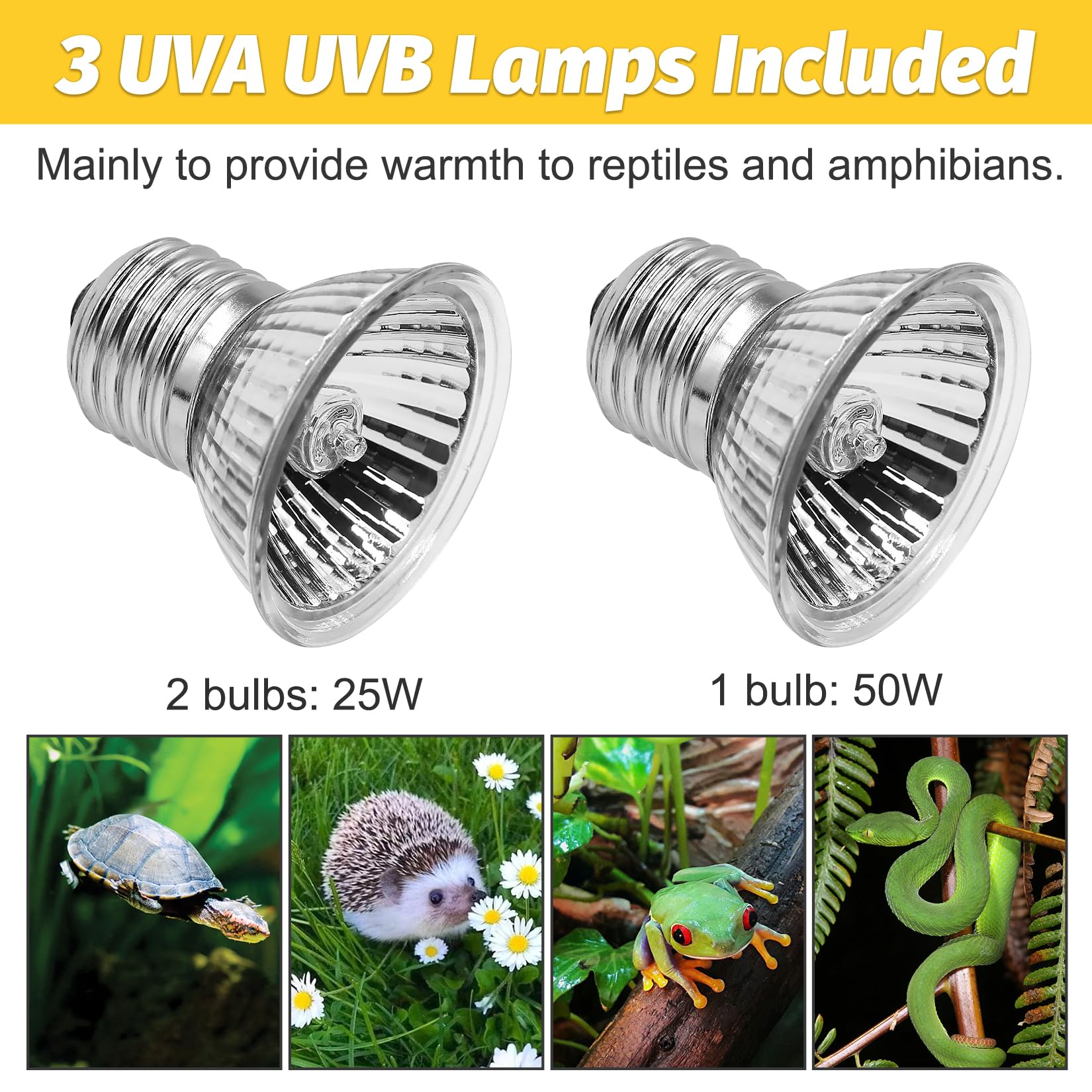 Turtle Lampa grzewcza z 3 żarówkami E27 w zestawie Lampa terrarium dla żółwi z klipsem dla gadów obracana o 360°, podgrzewana żółw, odpowiednia dla jaszczurek, żółwi, węży, kameleonów