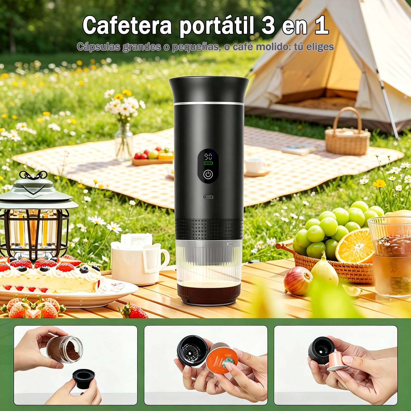Cafetera de café espresso eléctrica portátil,3 en 1 Cafetera Portátil Espresso con Calentamiento Rápido,minicafetera de viaje,Ideal para Viajes, Oficina y Camping
