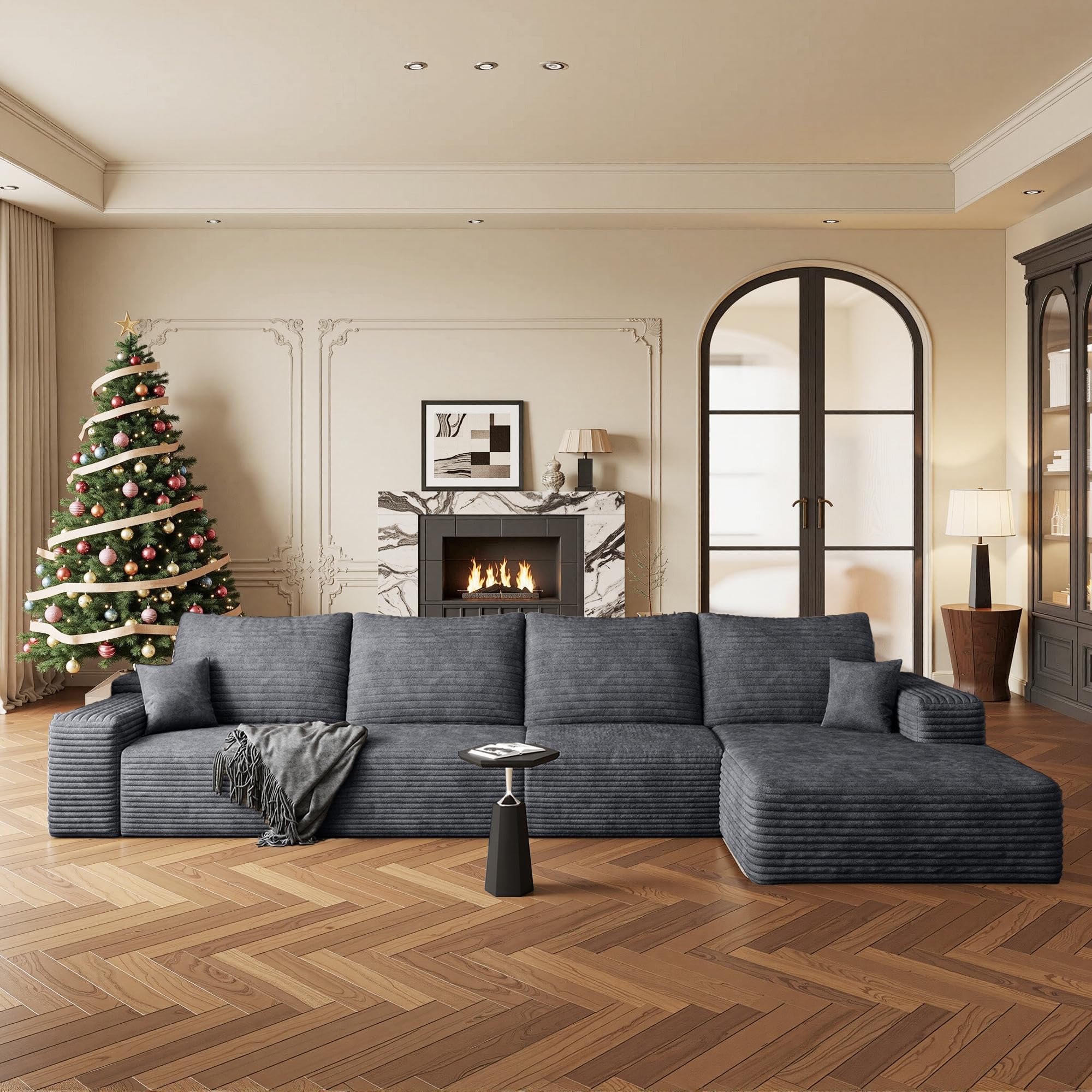 Boneless Couch, Modular Sectional Couches for Living Room, U-Shaped Cloud Couch Sofa with Deep Seat, Fluffy Corduroy Upholstered Corner Sofa
