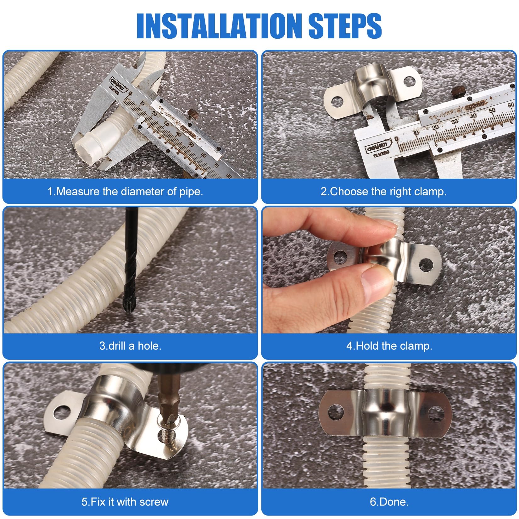 qxayxa 90 Pcs Stainless Steel U‑Shaped Pipe Clamps, Two‑Hole Pipe Straps, 7 Sizes - Image 3