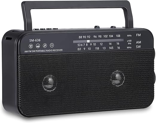 Portable AM FM Shortwave Radio with Bluetooth Speaker Plug in Wall, 3X D Cell Batteries Or AC Power Transistor Radio with 2 Tone Mode, Double Loud Speakers, Support AUX/USB/TF Card Play