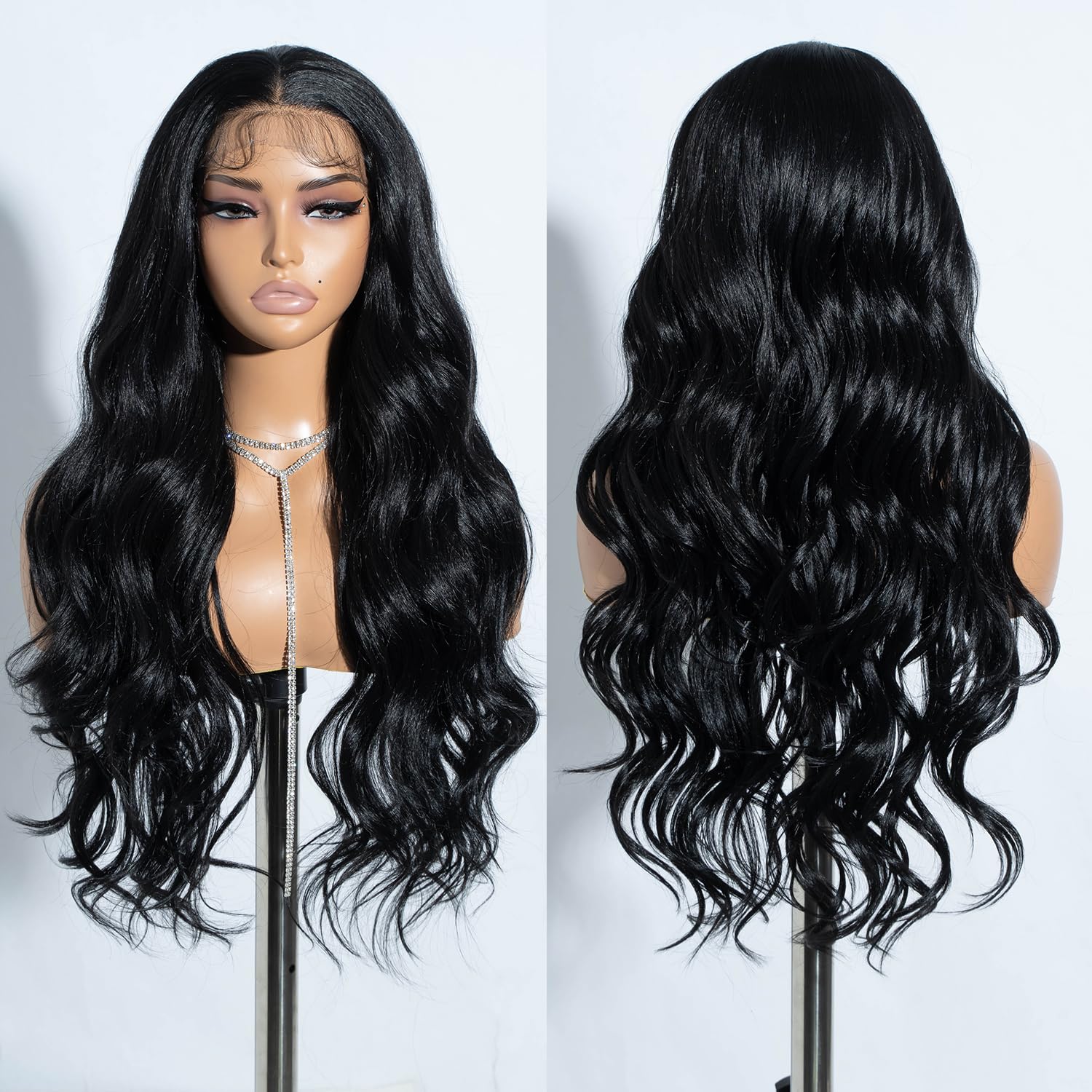 Joedir Körperwelle Perücken für Frauen 13X4 Lace Frontal Perücke Vorgezupft Synthetische Lace Front Perücken 30 Zoll Loose Deep Wave Perücke mit Baby Haar