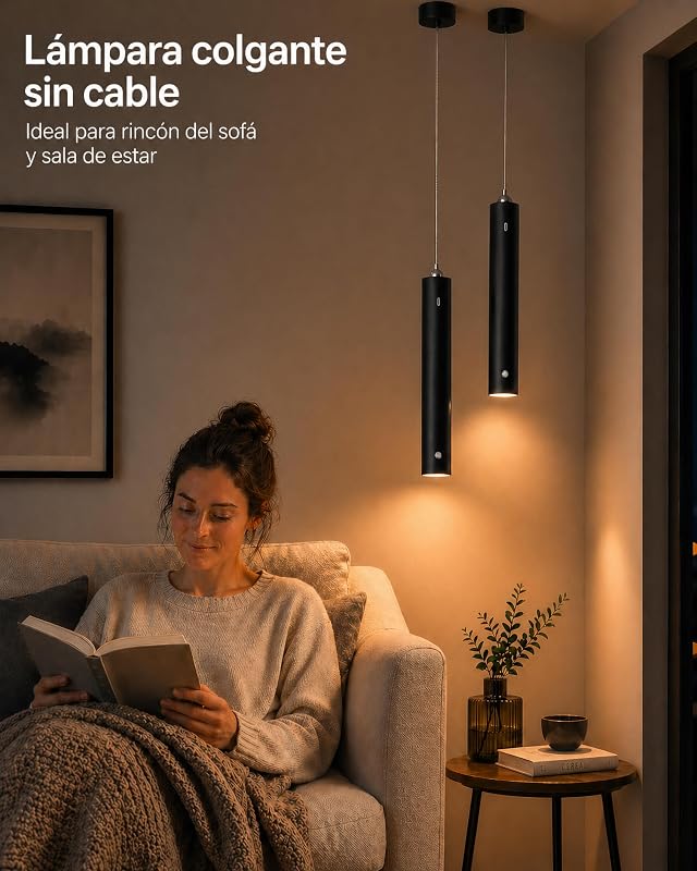ACMHNC Vezeték nélküli tölthető LED függesztett lámpa USB-C 4500mAh érintő magasságállítás 200 cm 3000K/4000K/6000K fekete konyhaszigethez