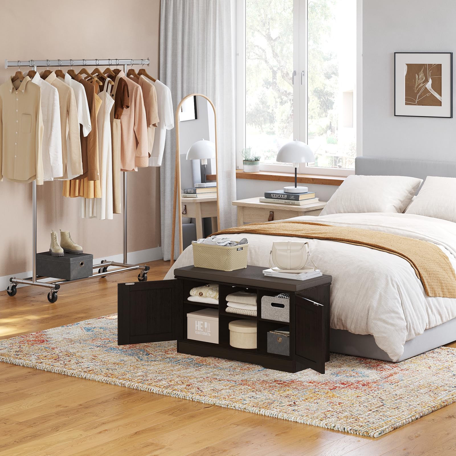 Cube Storage Bench Picks: Sit on It, Store in It (2026) 2 DINZI LVJ Shoe Storage Bench with Cushion Door Espresso 31.5 LX17.7 — product photo