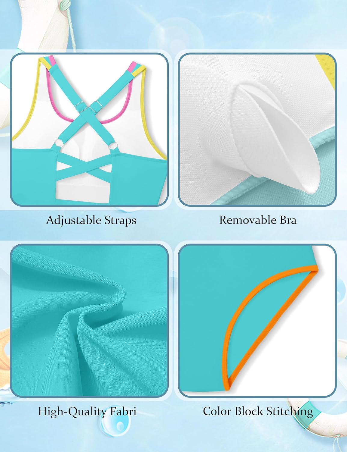 Girls Swimsuit Two Piece High Waist Athletic Piping Girls Bathing Suit Cute Fashion Classic Bikinis Set Kids Swim Suits - Image 5