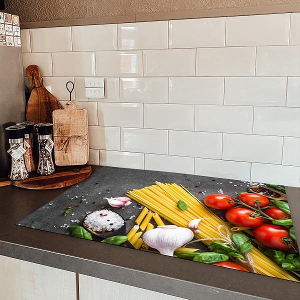 KitchenYeah© Induction Hob Protector 77 x 51 cm Deco Kitchen Protection for Cooking, Pasta, Herbs, Tomatoes, Spices, Rustic - 5