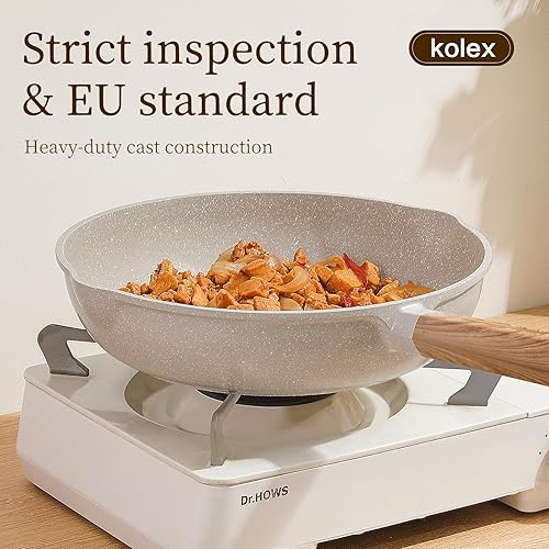 Miniatura 7 de KOLEX Juego de ollas y sartenes antiadherentes, juego de utensilios de cocina de inducción de granito blanco, 13 piezas antiadherentes con sartenes