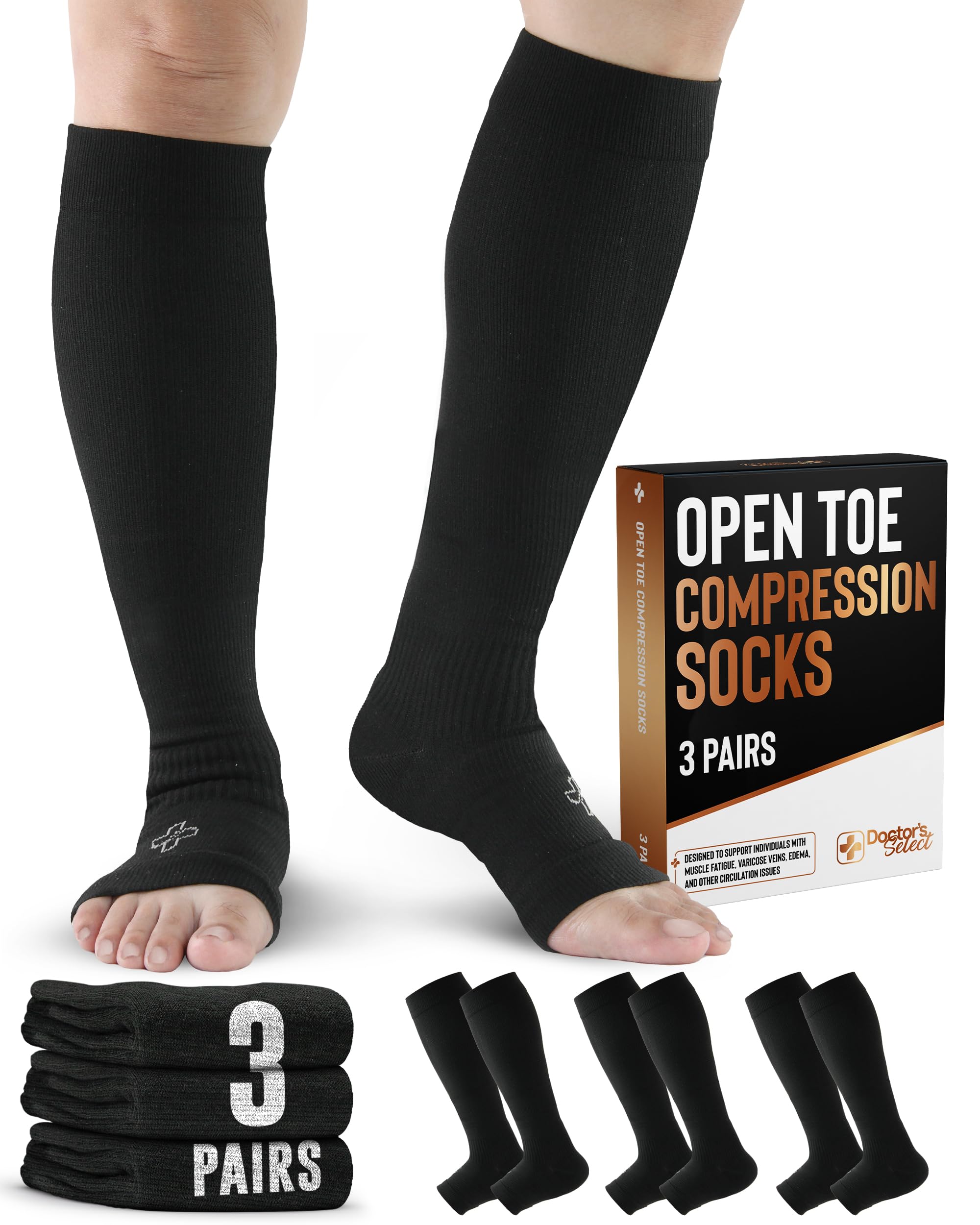 Doctor's Select 3 Pairs Copper Toeless Compression Socks