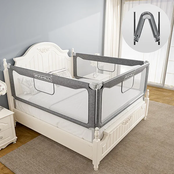 FAMILL Bed Rail for Toddlers, 2 Minutes Assembly Foldable Guard for Baby, Toddler Bed Rails Suitable for Queen/King/Full/Twin Size, Grey, 74.8", 1 Side