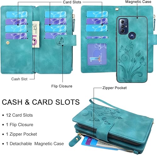 Miniatura 2 de Lacass Funda para Moto G PureG Power 2022  G Play 2023, 12 ranuras para tarjetas Soporte para dinero en efectivo de identificación y crédito con