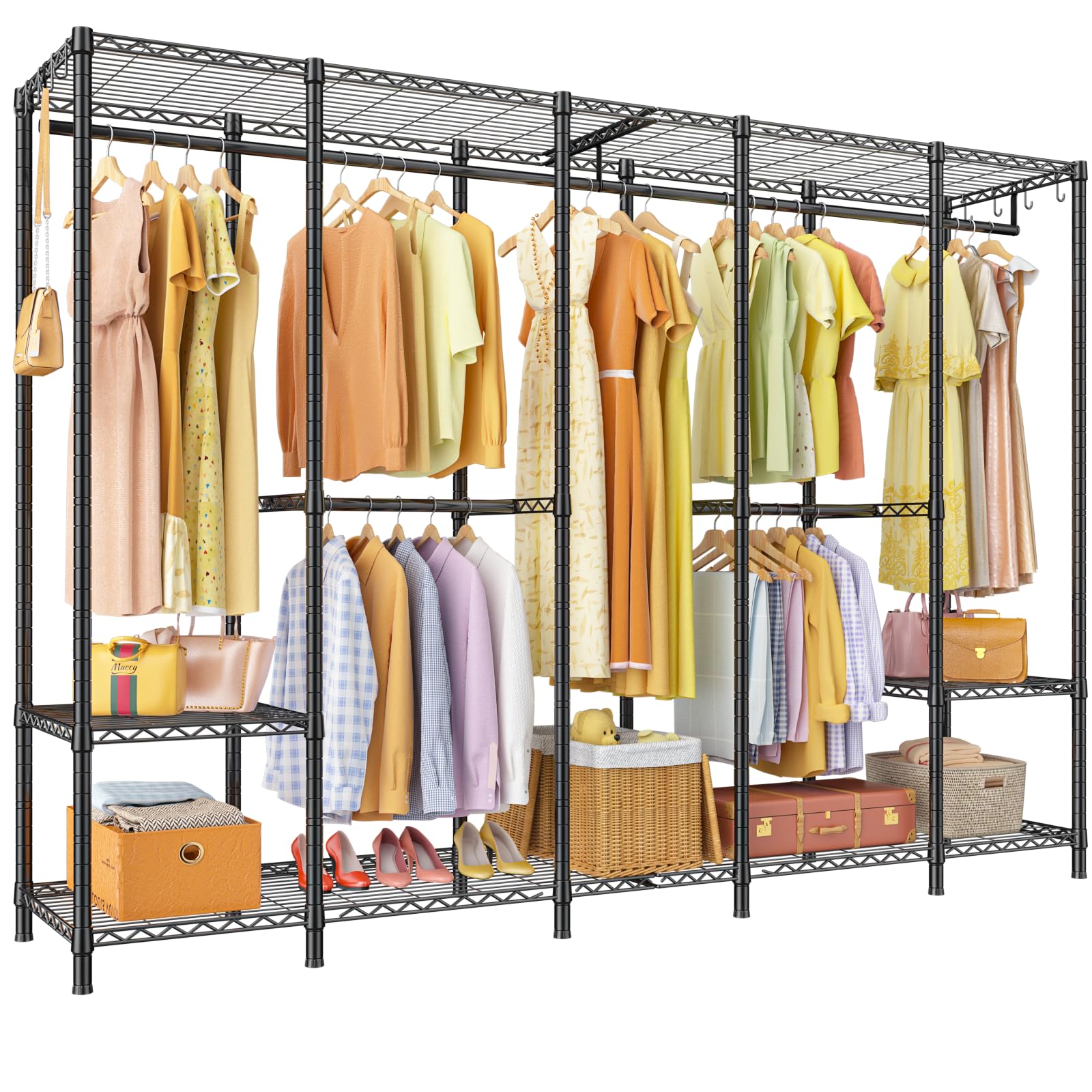Ulif H50 Extra Large Clothes Rack, Heavy Duty Garment Rack, Freestanding Portable Closet, Clothing Racks for Hanging Clothes, Wardrobe Closet 89.8'' W