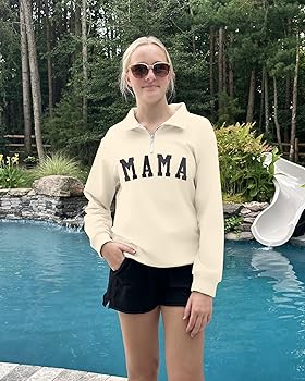 QLIPIN Mama Sweatshirt Women Mom Life Zip Up Pullover Lapel Half