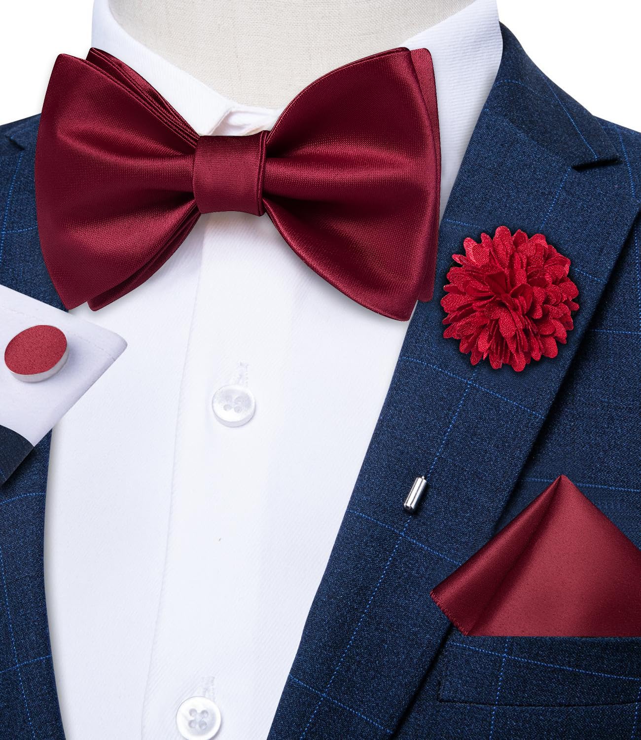 DiBanGu Satin Bow tie Self-Tied Bowtie Set for Men Wedding Prom