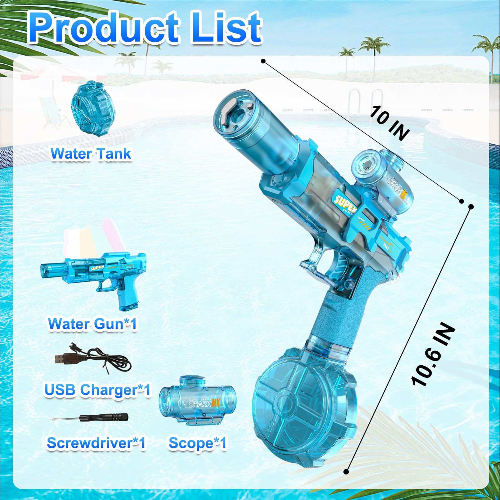 Pistola De Agua EléCtrica para NiñOs, Pistola Agua Potente De Largo Alcance, Electric Water Gun con Luz Led, Fiesta En La Piscina Juguetes Regalos para Adultos NiñAs (Pistola Azul)