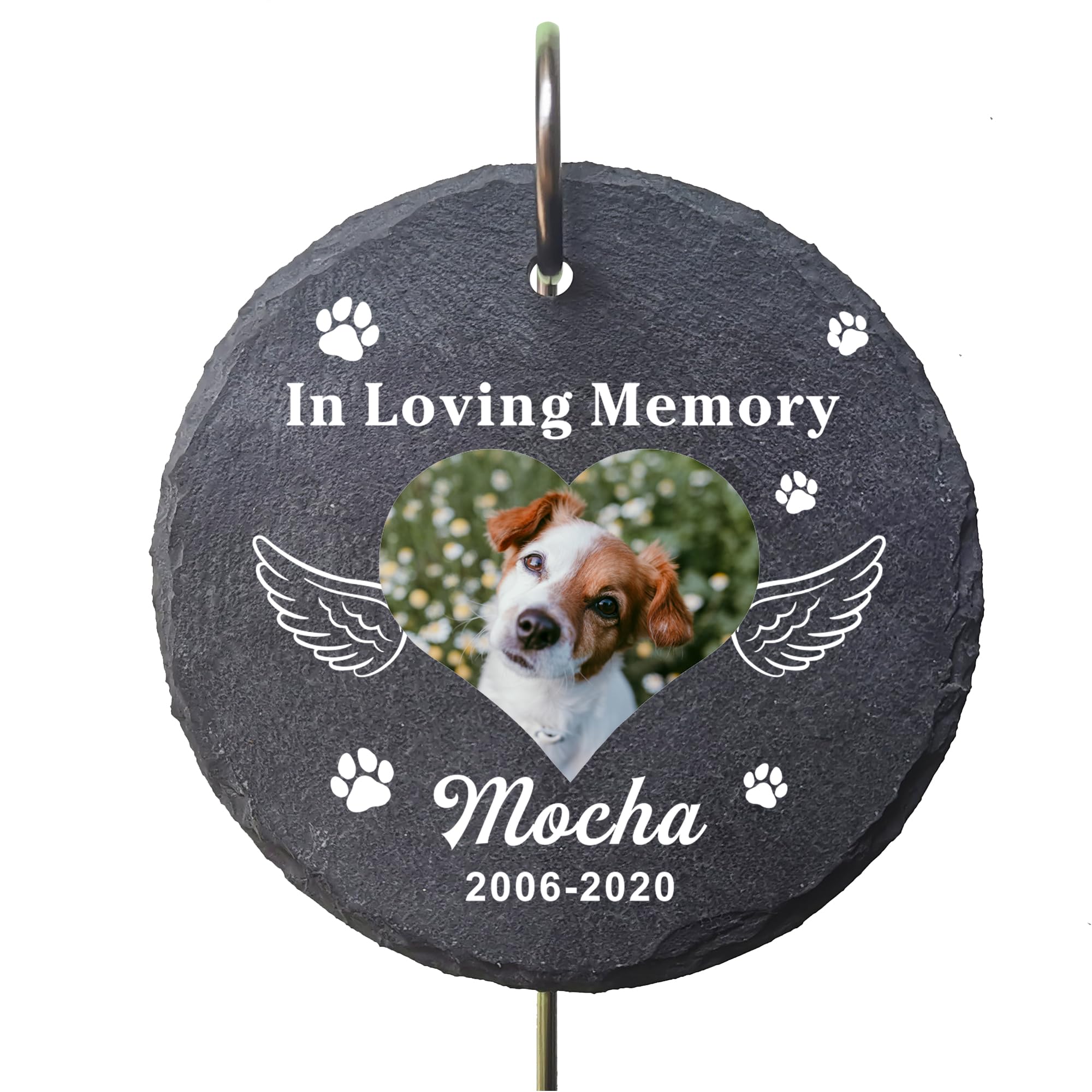 Personalised Pet Memorial Plaques with Hook Stake, Custom Dog Memorial Gifts with Photo, Pets Memorial Stand Grave Stone for Garden Outdoor, Pet Bereavement Sympathy Gifts (Round Shape-S, Design 2)