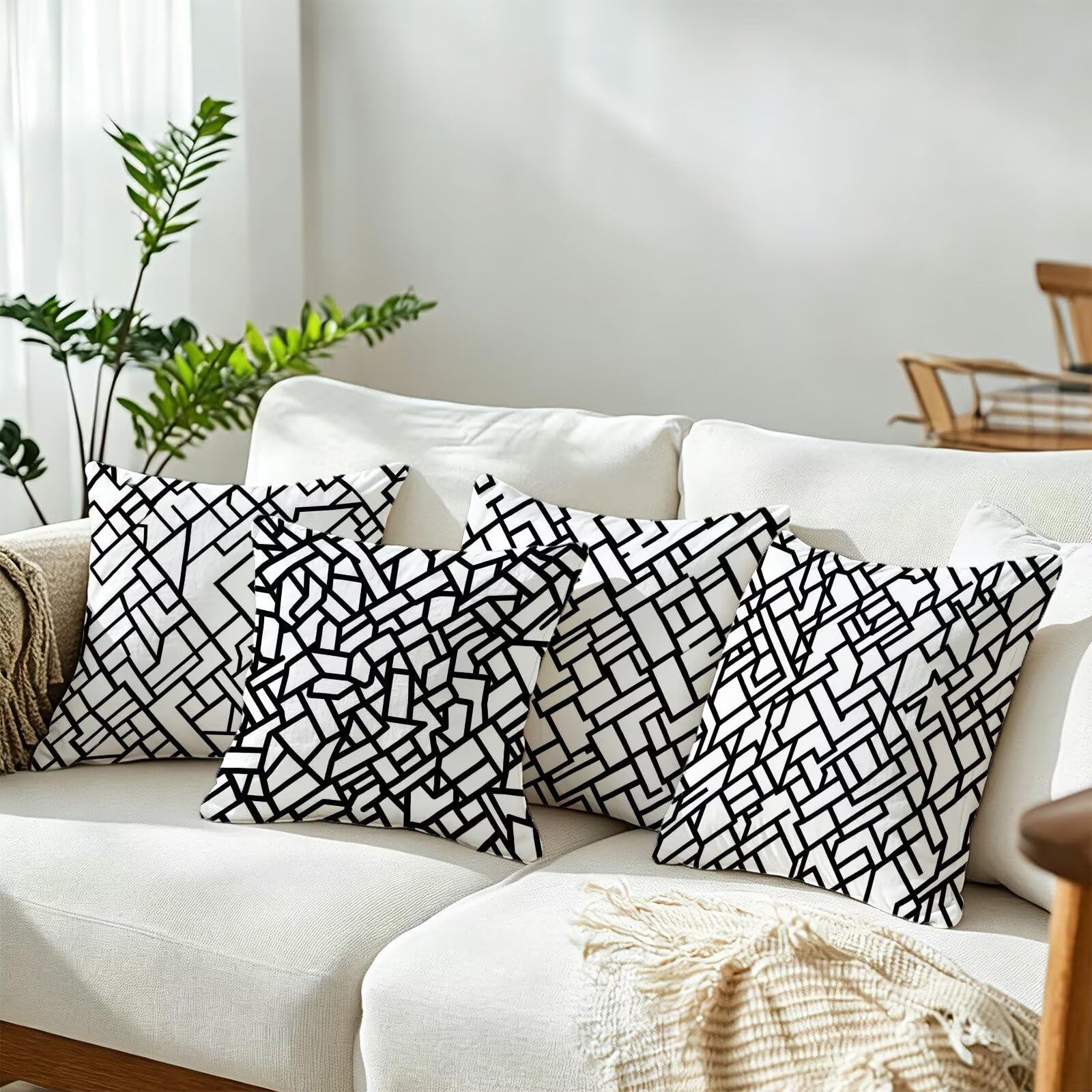 Cojines Exterior En Blanco Y Negro Funda Almohada 45x45 Juego de 4, Cod-422
