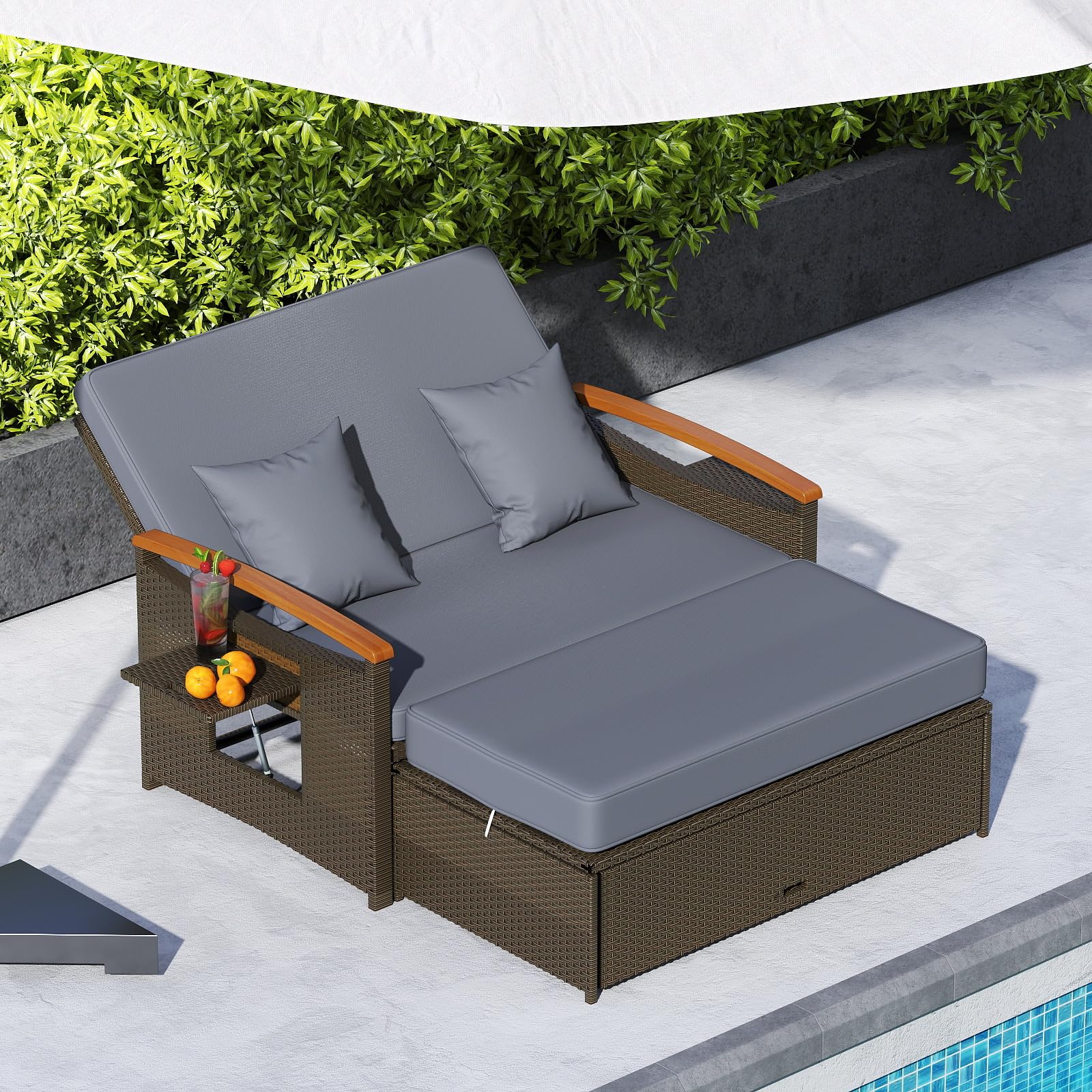 LIFEZEAL Rattan Gartenlounge Set, Lounge Möbel Outdoor, Gartensofa mit Liegefunktion, Outdoor Sofa mit Stauraum, Loungemöbel 2 Personen für Garten, Terrasse & Balkon (Grau+Schwarz)