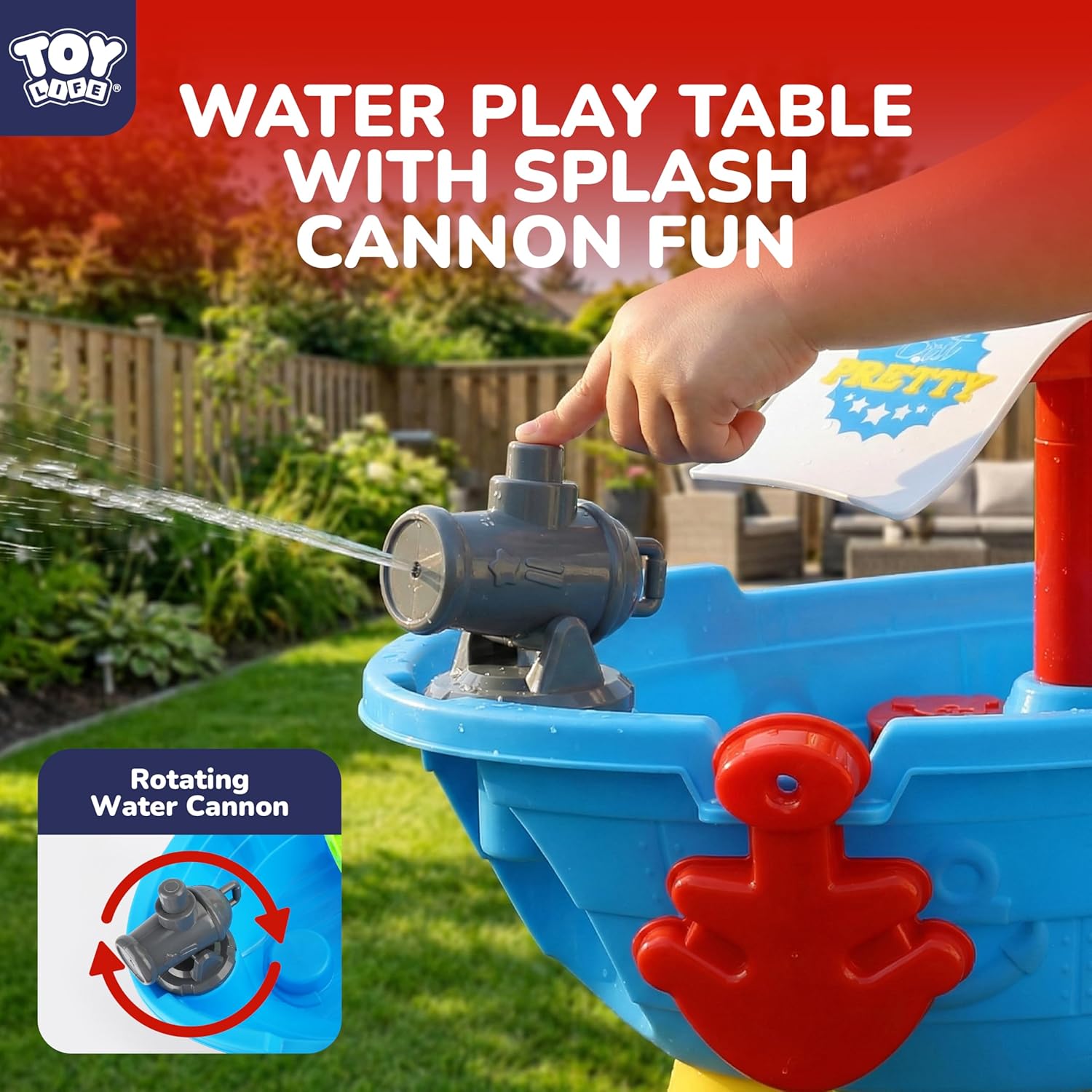 TOY Life Pirate Ship Water Table Set with 13 Gold Coins, 10 Gems, 6 Molds, 3 Shovels and Cup, Sand and Water Play Table for Kids, Indoor and Outdoor Use