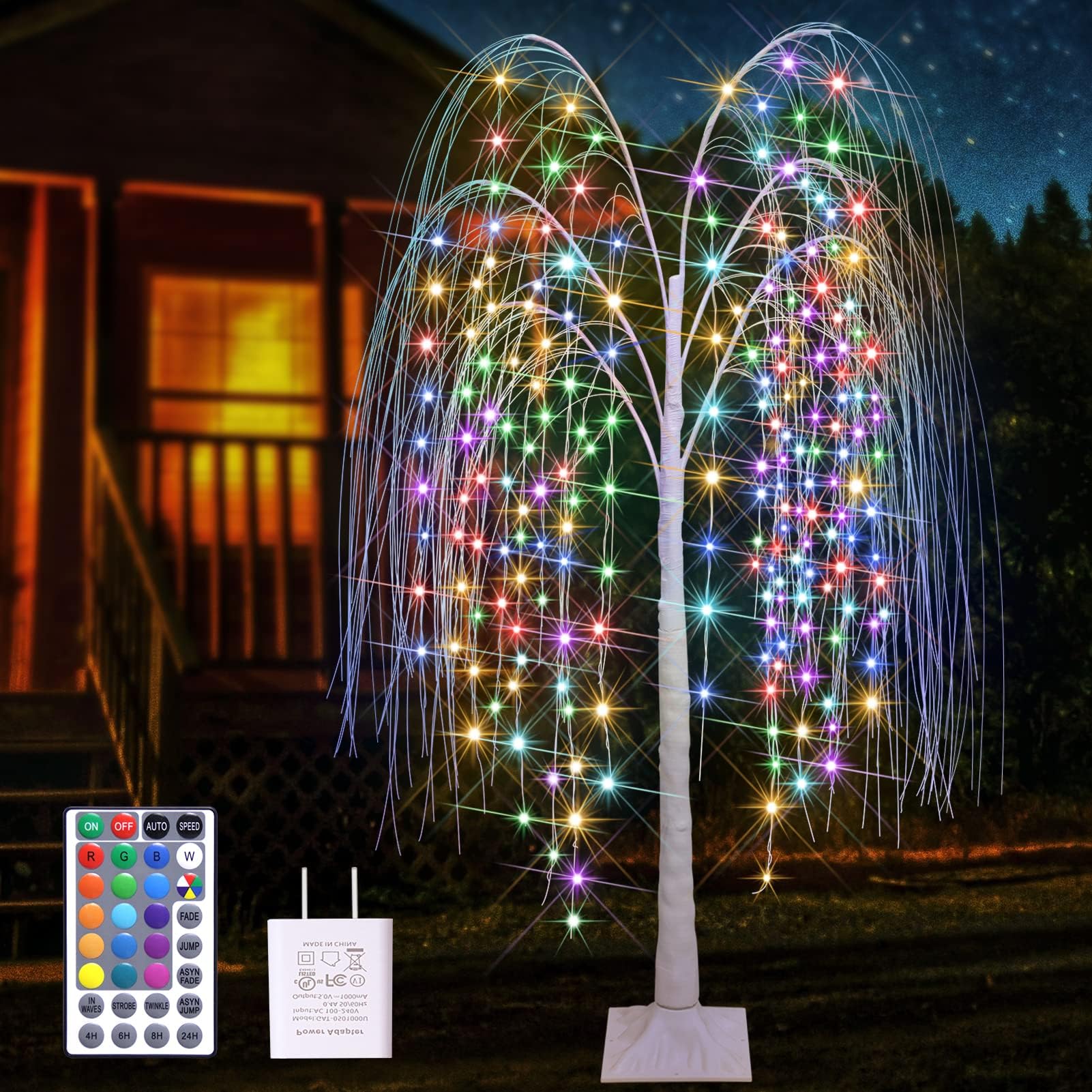 TopYing 5.5Feet Willow Tree with Lights - 7 Modes Dimmable Fairy Lights with Remote RGB 216LEDs Changeable Color Wedding Festival Party Christmas Decorations for Home, Plug and Base Included