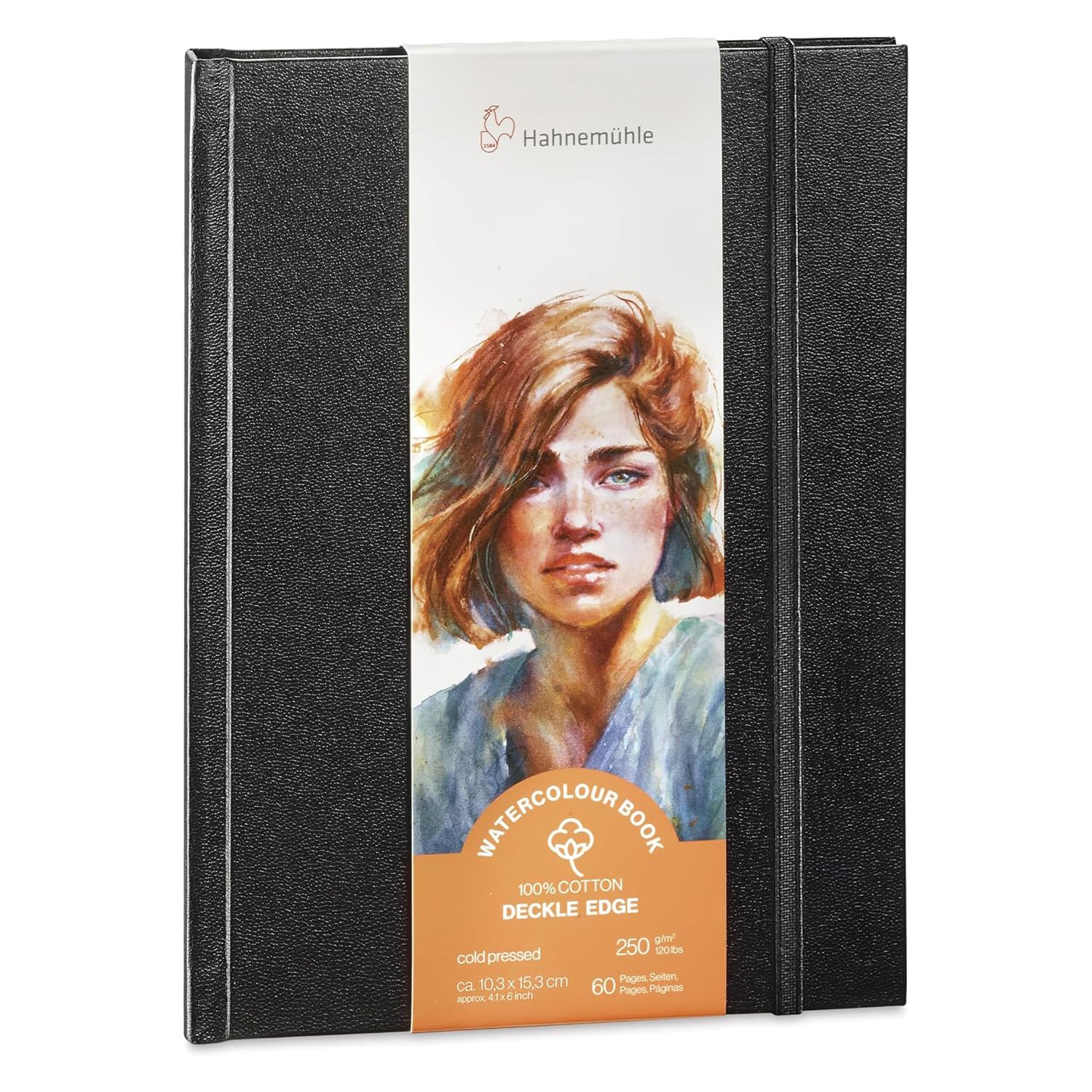 Hahnemühle Watercolour Book Deckle Edge Watercolour Book with Ripped Edges, 100% Cotton, 250 g/m², Matte, 30 Sheets/60 Pages (approx. 10.3 x 15.3 cm/Portrait Format)