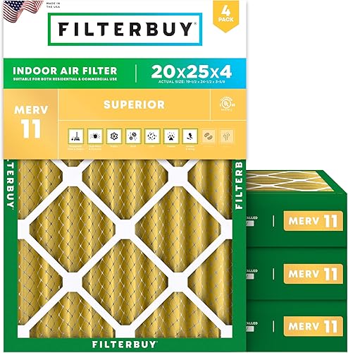 Vista 57 de Filterbuy Filtro de Aire 12x20x1 MERV 11 Defensa Superior contra Mascotas y Alergias (Paquete de 4), Filtros de Reemplazo Electrostáticos Plisados