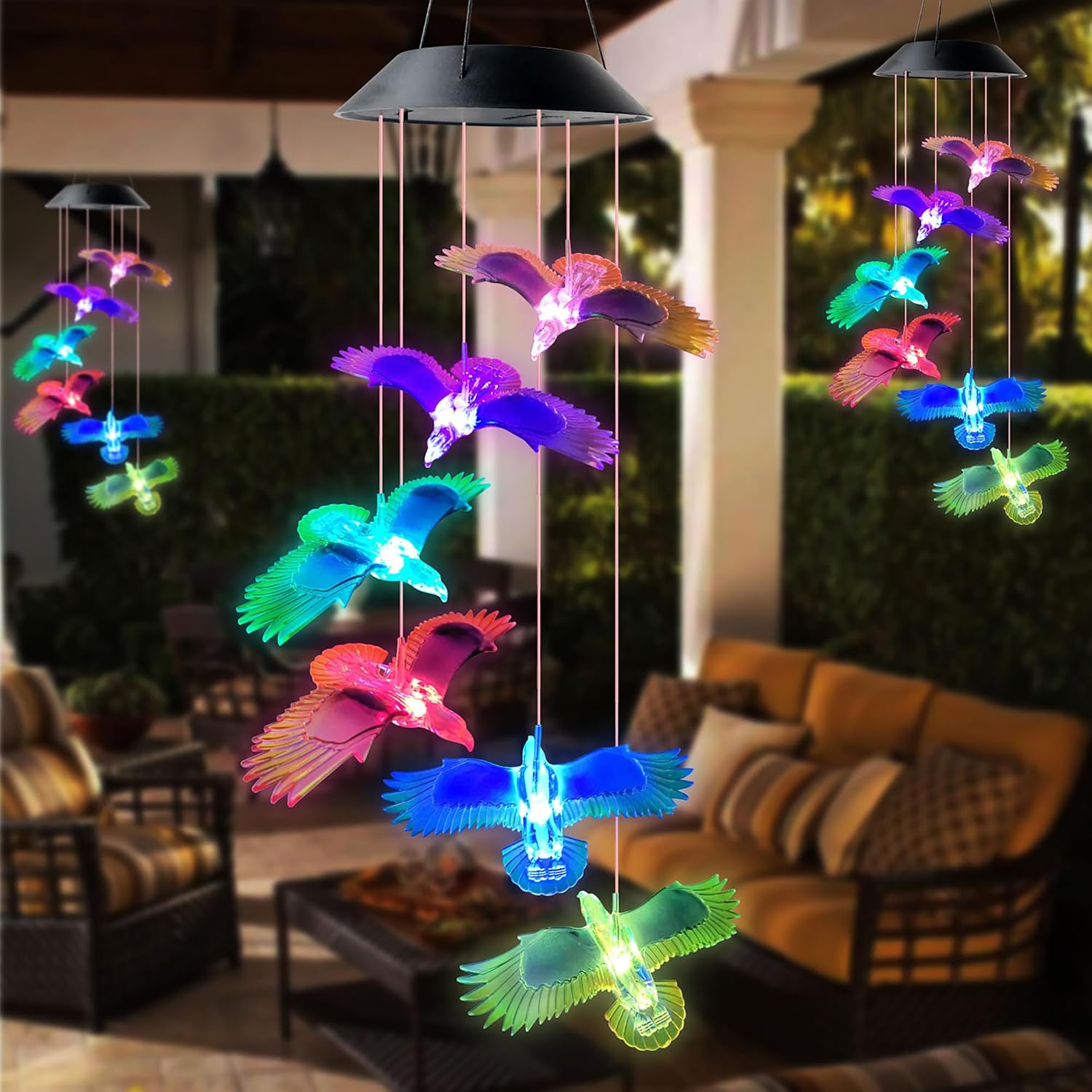 DOUBLEZHE Solar Wind Chimes for Outside, Color Changing Bird/Hummingbird Wind Chimes, Birthday Gifts for Women Mom Grandma, Waterproof Outdoor LED Decoration Mobile Lights for Garden Patio Yard Decor image 5