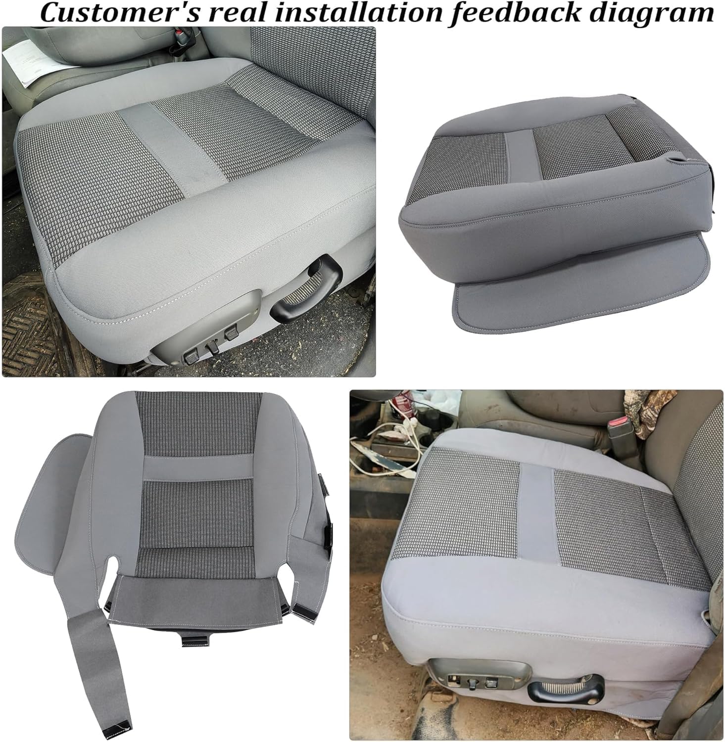 GXARTS Driver and Passenger Side Bottom and Top Lean Back Cloth Seat Cover and 2Pcs Foam Cushion Gray Compatible with Dodge Ram 1500 2500 3500 4500 5500 2006 2007 2008 2009 2010