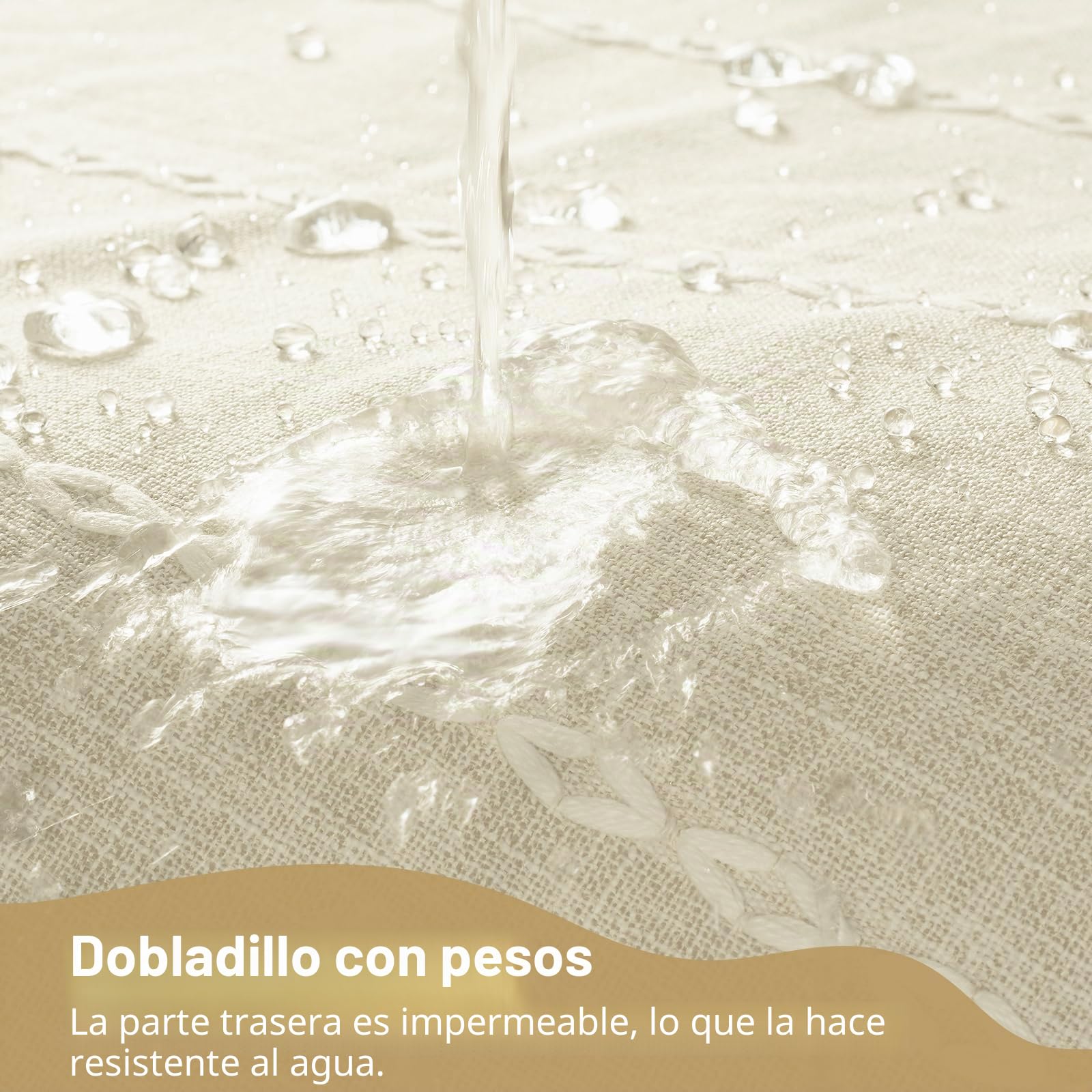 VANZAVANZU Cortina de Ducha de Rayas Bohemia - Cortina de Ducha de Lino y poliéster con Rayas Estilo rústico, Impermeable, Estilo rústico, Estilo Shabby Chic, 182 x 182 cm Beige