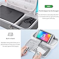 Vista 4 de Portable Carrying Case for Nintendo Switch with Removable Shoulder Strap - Built-in Stand Compatible with Switch OLED, Nintendo Switch AC Adapter