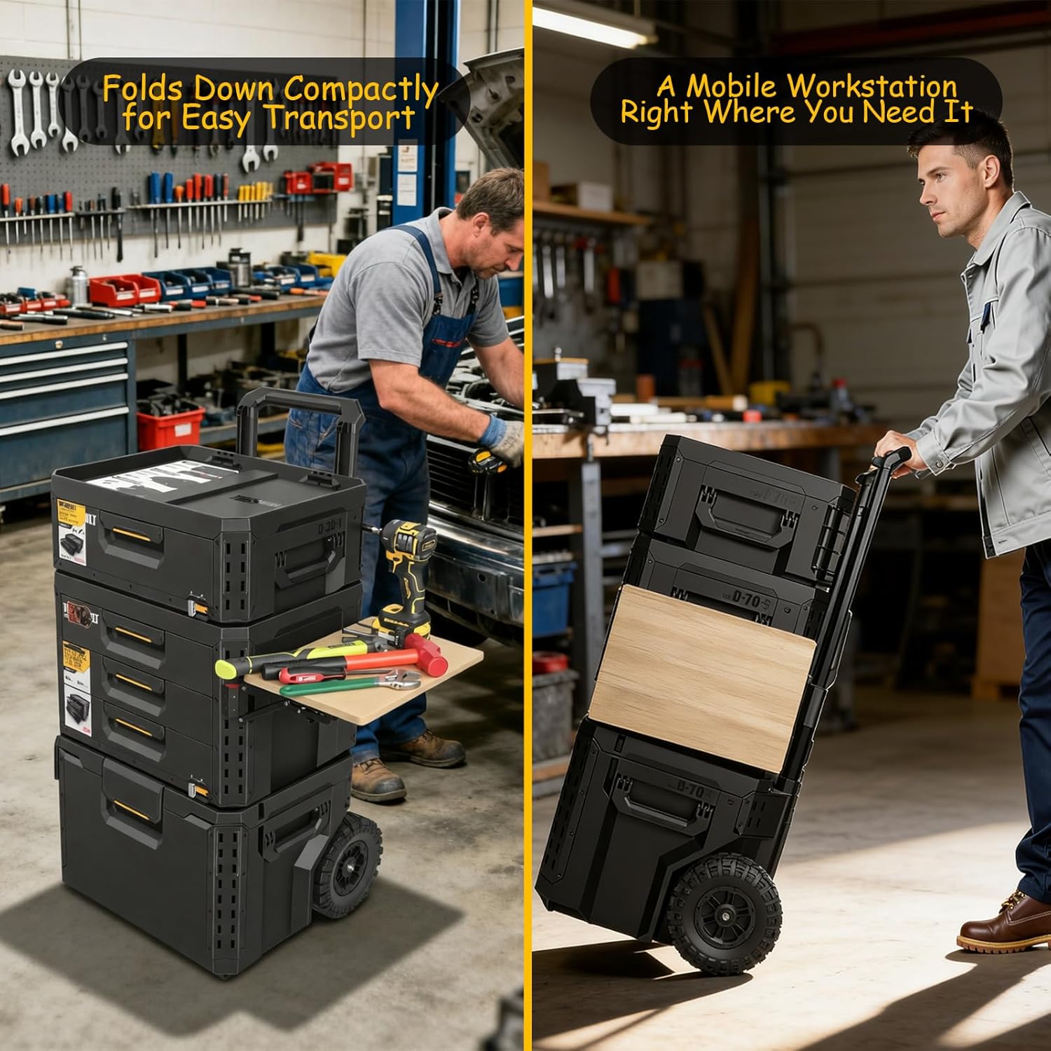 Heavy Duty Foldable Work Table Fit for ToughBuilt StackTech Toolbox, Side-Mounted Work Surface to Expand Your Toolbox Workspace