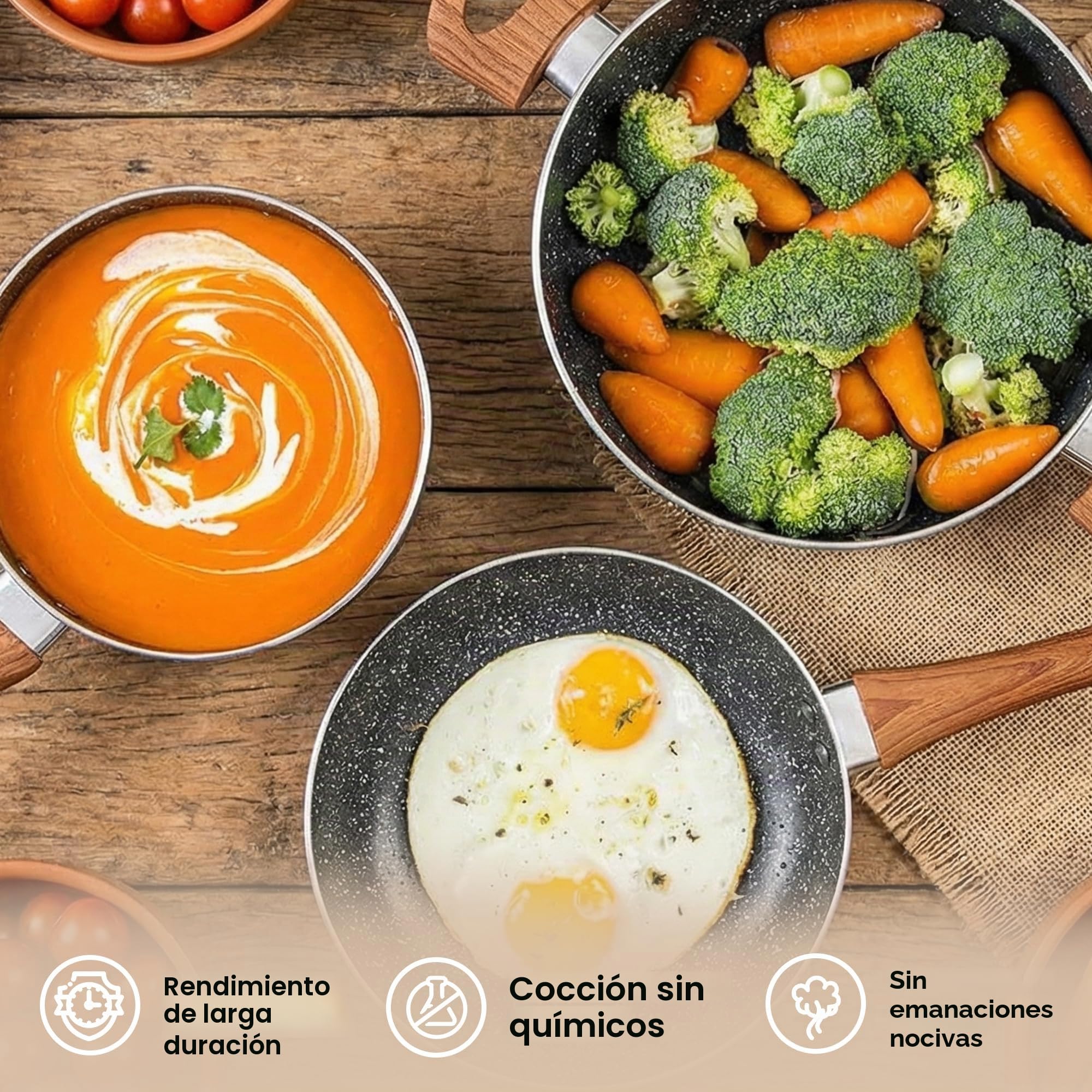 Juego de ollas y sartenes antiadherentes – Juego de ollas de inducción – 8 utensilios de cocina con tapas – Ollas de cobre y sartenes – por Nuovva