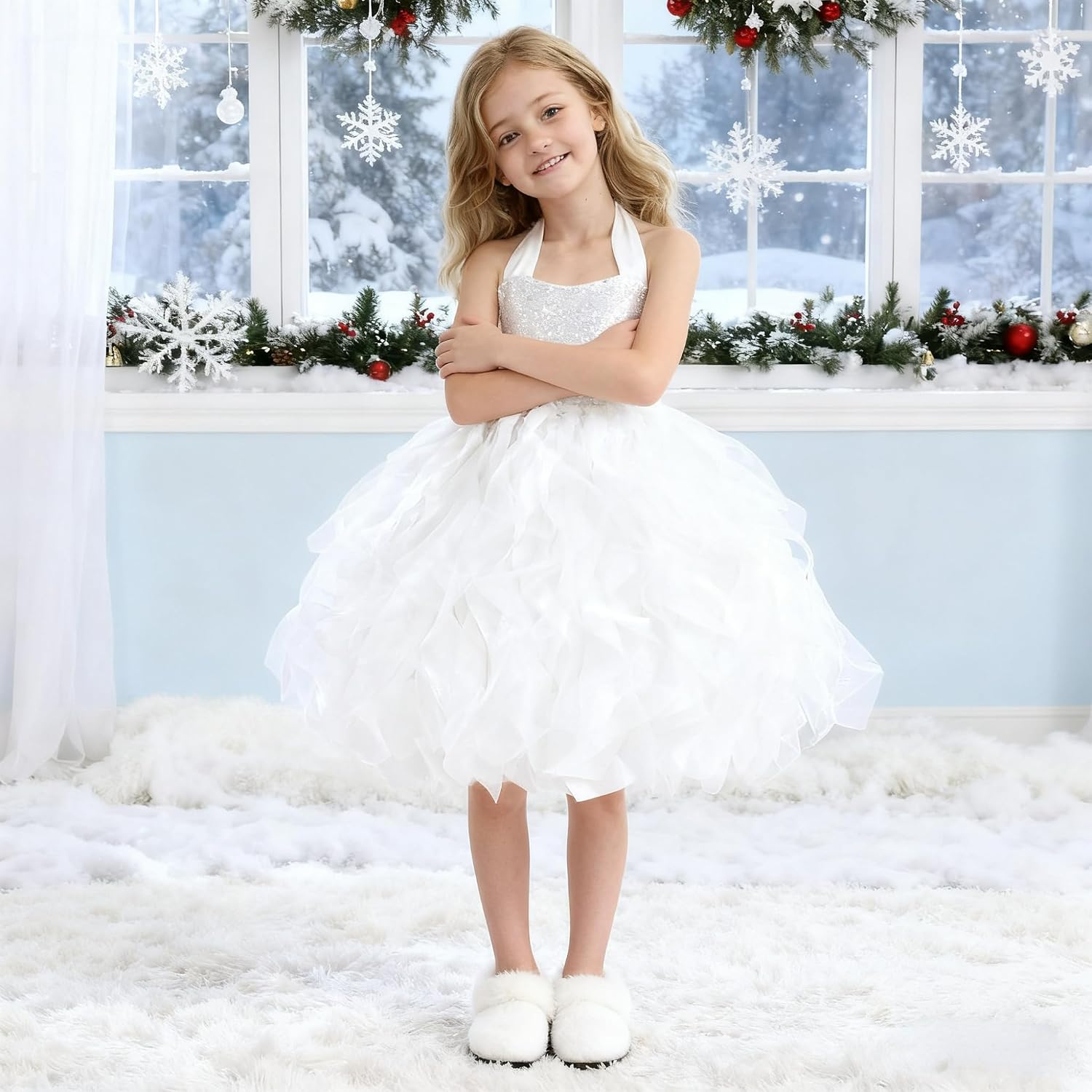 Tutu Dress for Girls Sequin Layered Tulle Tutu Skirt with 4-10 Years Princess Dresses for Toddler Girls