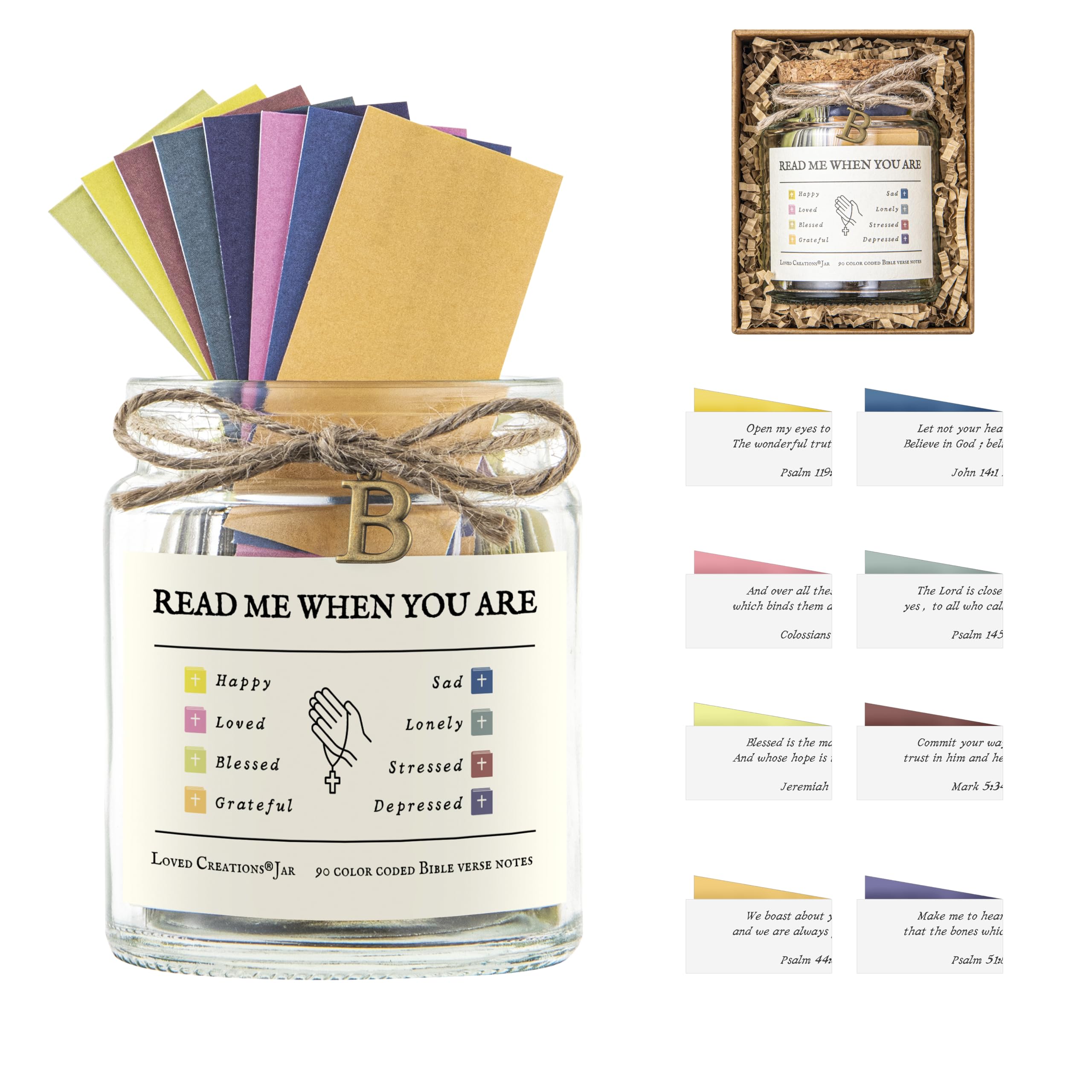 Bible Verses Jar, Initial B Prayer Jar for Emotion and Feelings Christian Scripture Daily Bible Verse Gifts for Women, Uplifting Scriptural Study Supplies Men Christian Art Work for Family