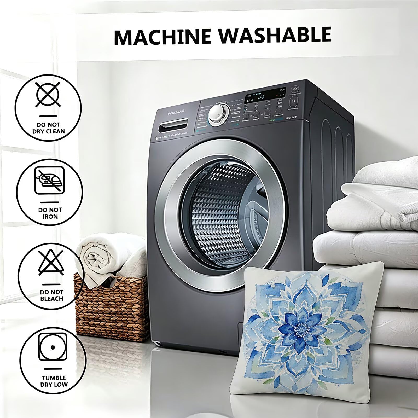 Blu Federe Cuscini Divano 40x40cm, Cuscini da Esterno Set de 4, Cod-145 | Velour Copricuscini Decorativi Letto Arredo, per Letto, Soggiorno, Giardino, Esterno, Casa Decorazione Set di 4 Mandala