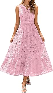 Simplee Women Summer Lace Eyelet Maxi Dress 2026 Sleeveless Casual V Neck A Line Boho Flowy Beach Wedding Guest Long Dresses Price In India