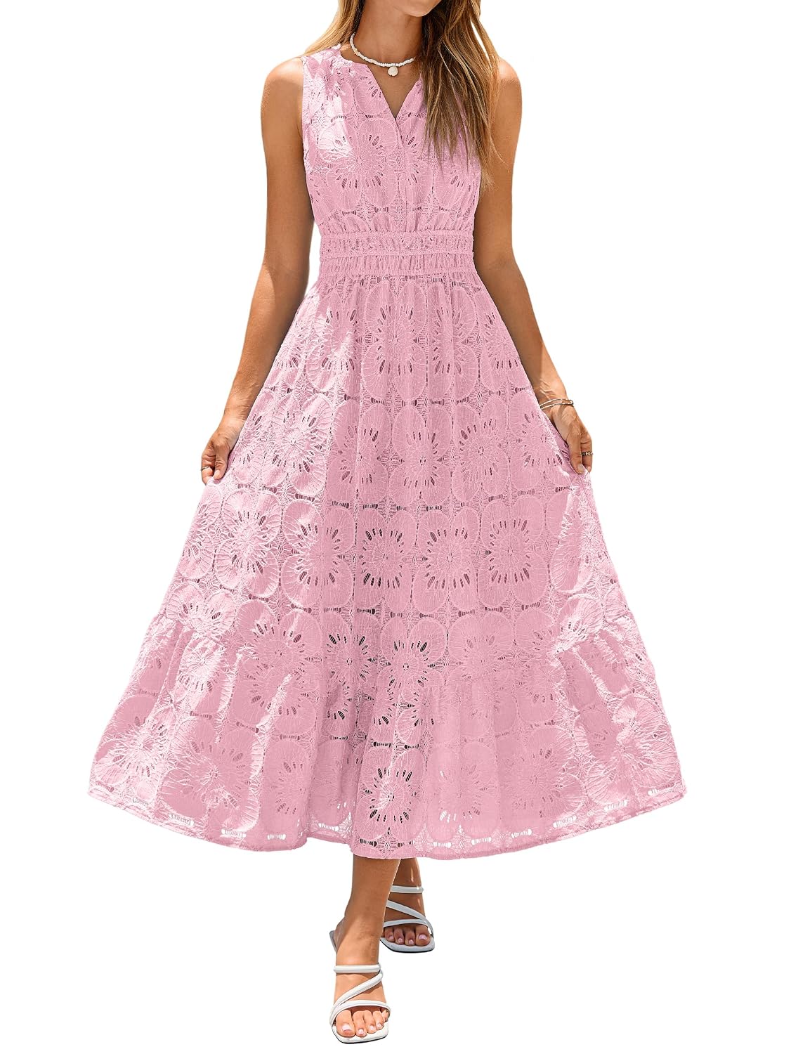 Simplee Women Summer Lace Eyelet Maxi Dress 2026 Sleeveless Casual V Neck A Line Boho Flowy Beach Wedding Guest Long Dresses - Review, Price and Buying Guide