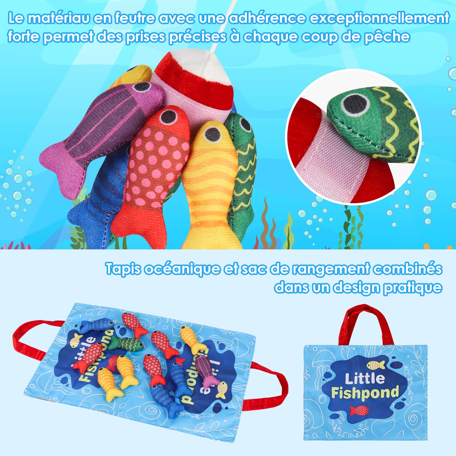 Jouet Pêche Magnétique Pour Enfants 1-2 Ans - Jeu Montessori Avec 15 Poissons, Canne Et Seaux, Développement Motricité